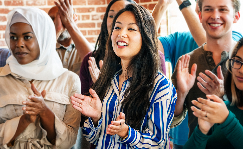 Diverse church group worshiping