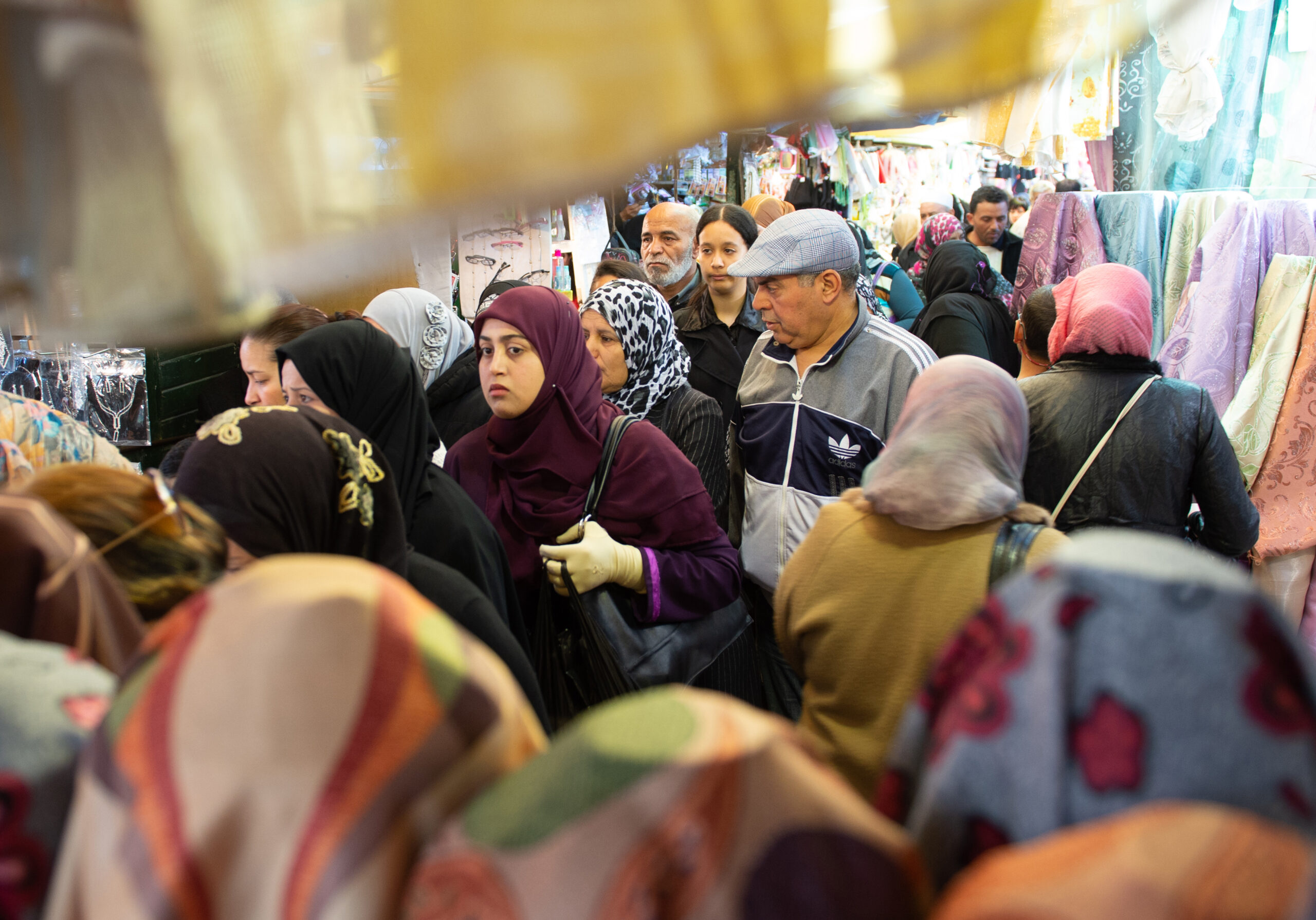 Busy fabric market.