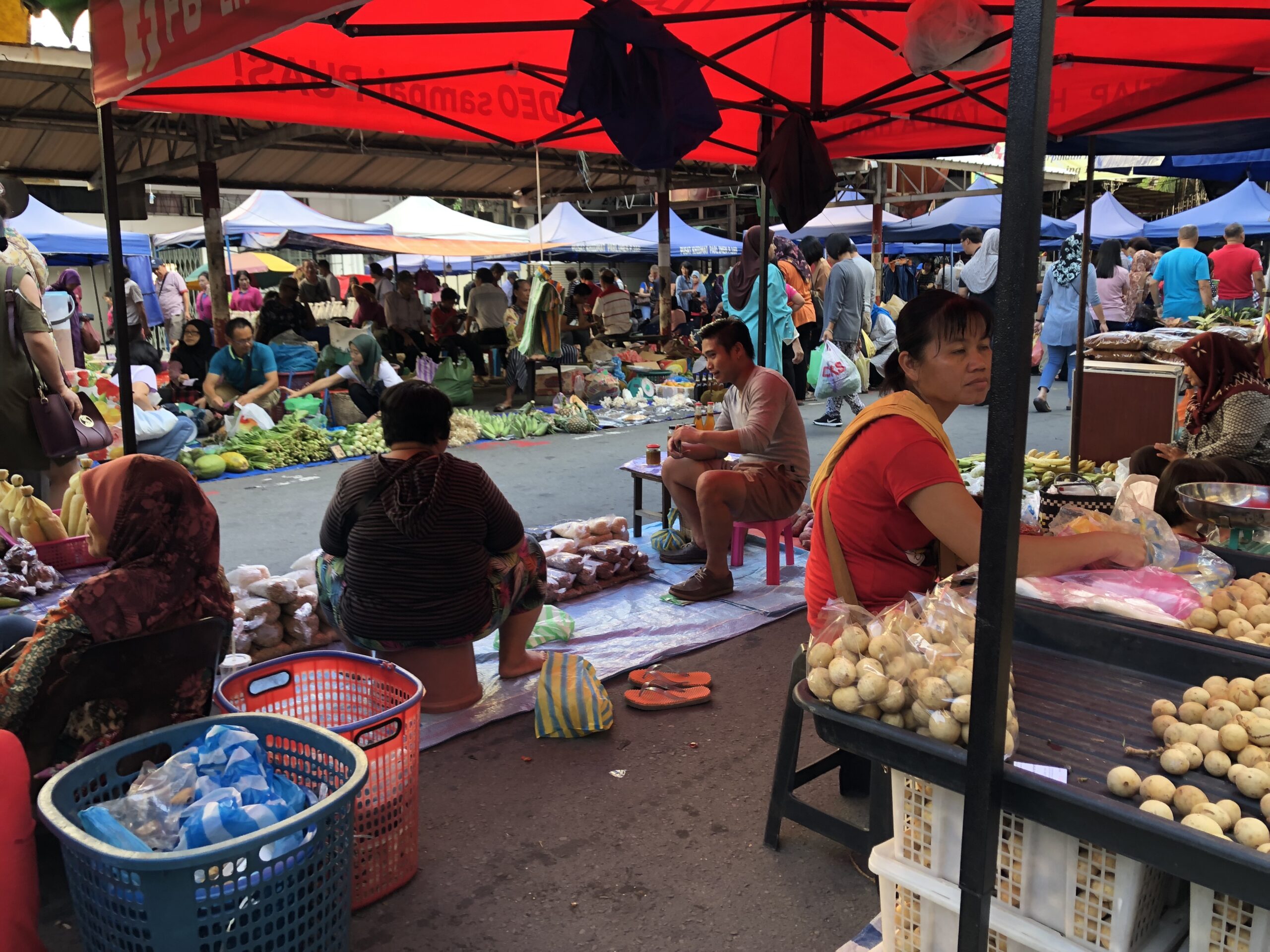 Vendors in a street market.