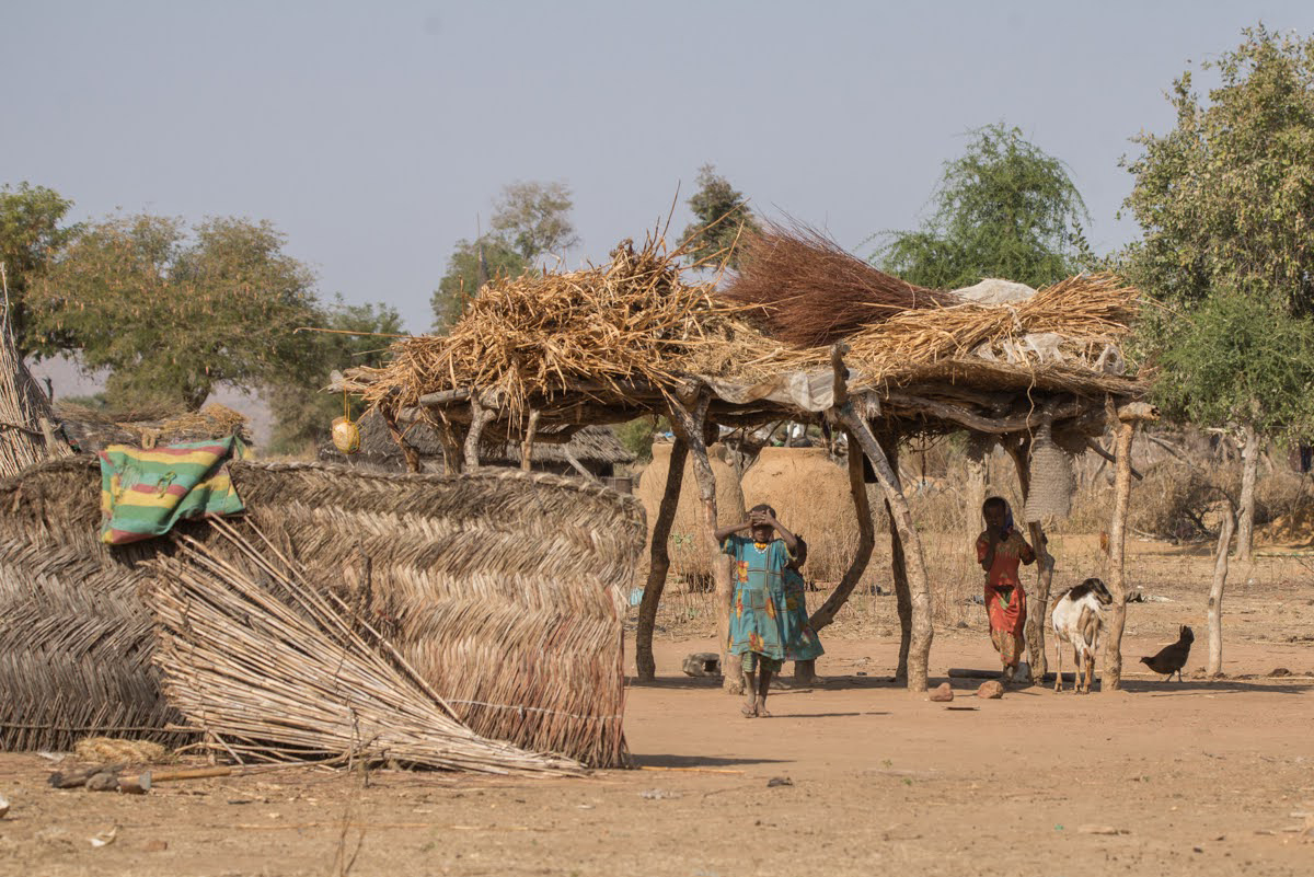 Children walking around in an African village.