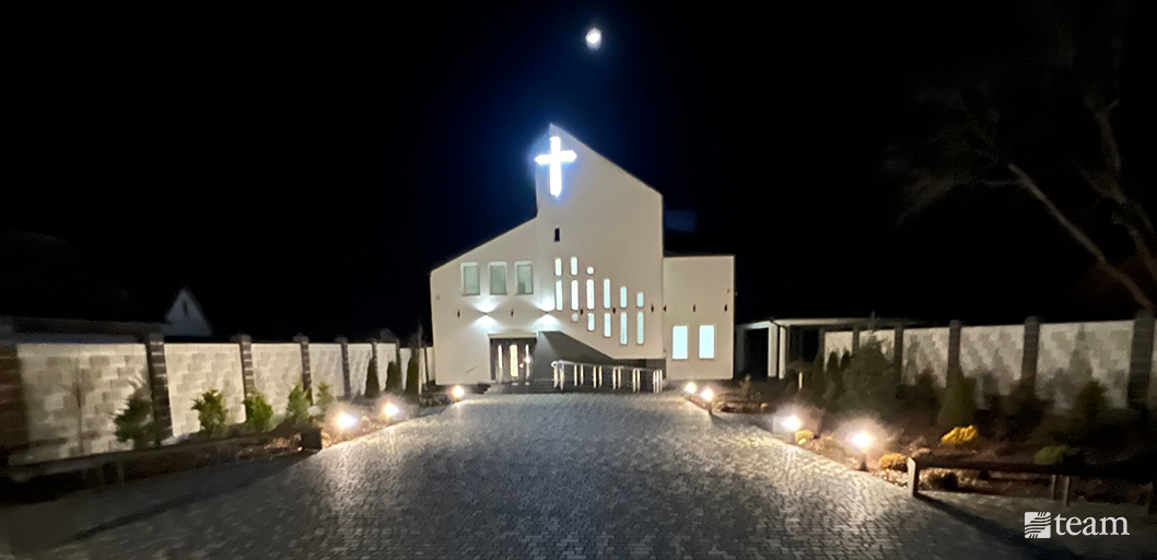 Church in Ukraine at night.